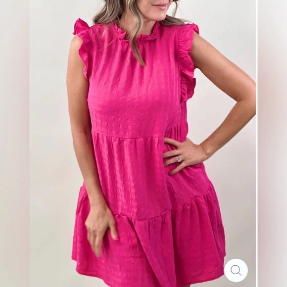 MAEVE by Anthropologie Lida Ruffle Mini Dress in Pink Gingham Size L - Picture 2 of 9